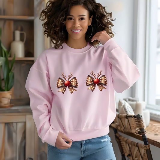 Reindeer Croquette Bow Jumper, Rude Boobies Adult Christmas Day Sweater (Copy)