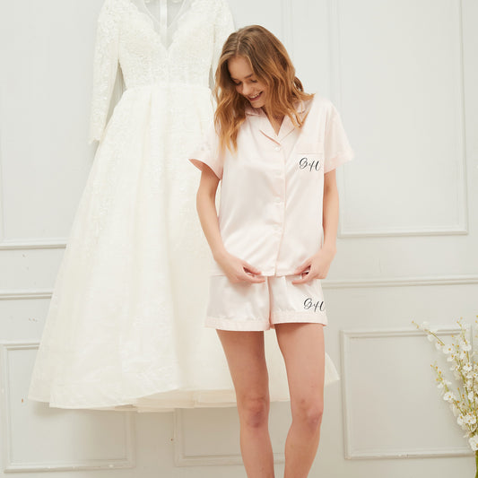 Cute Bridesmaid, Flowergirl and Maid of Honour Satin Pyjamas "ALMOND"
