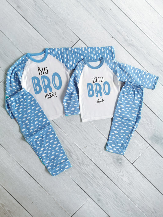 Personalised Big Brother and Little Brother Cotton Pyjamas