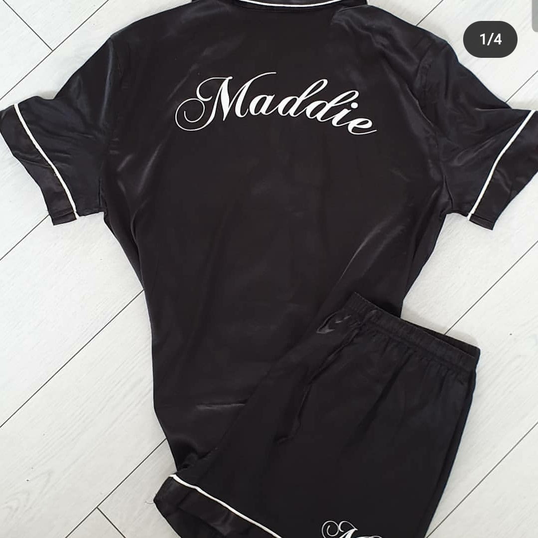 Personalised Silky Satin Black Pyjamas (other colours available)