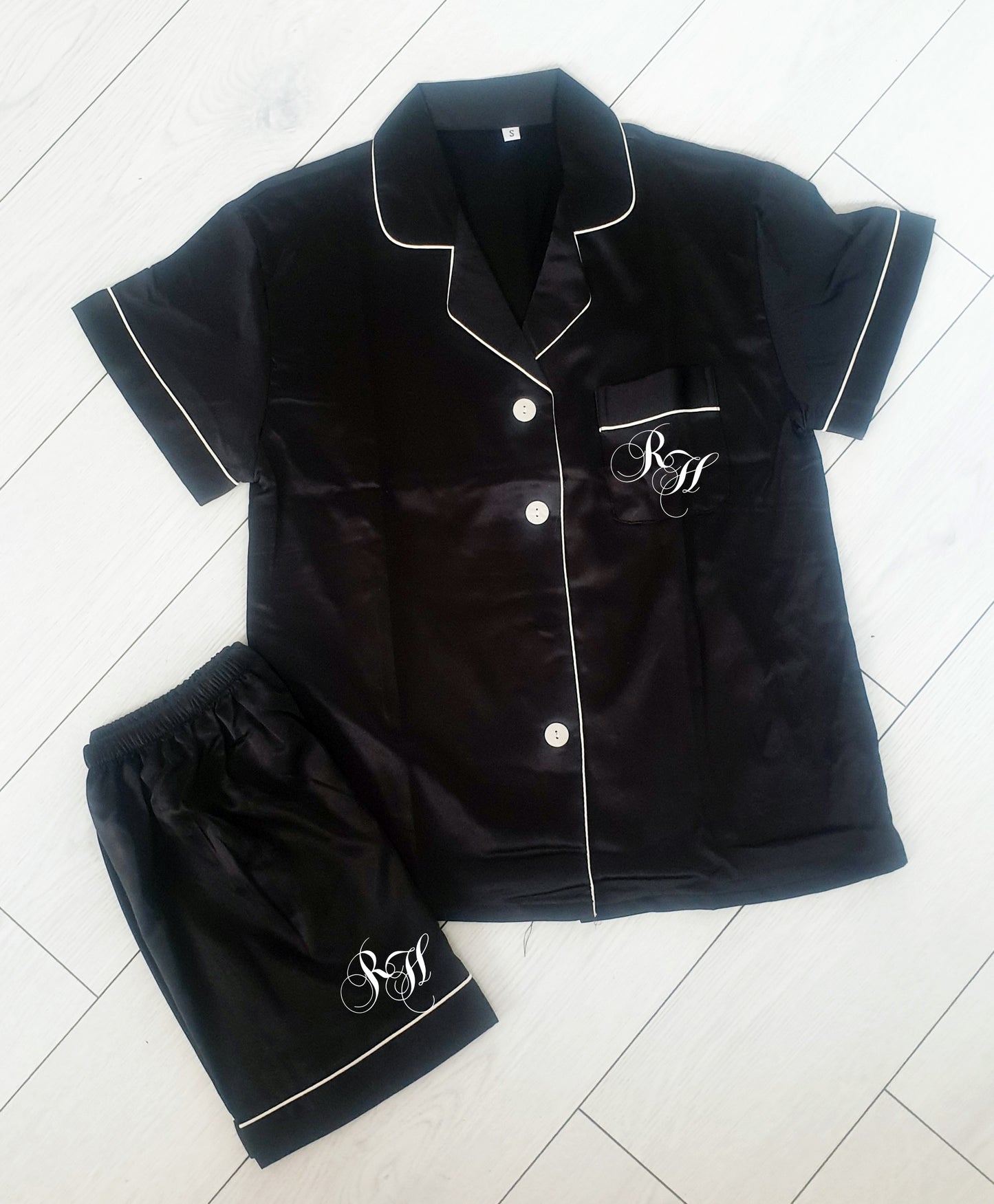 Personalised Silky Satin Black Pyjamas (other colours available)