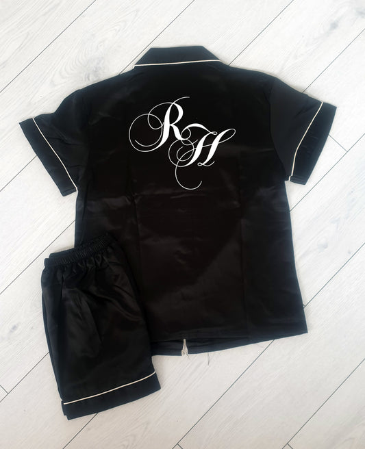 Personalised Silky Satin Black Pyjamas (other colours available)