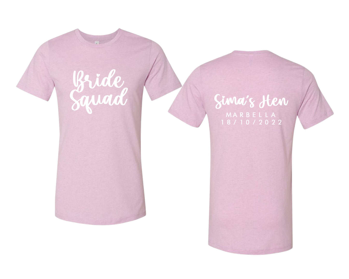 matching personalized 'BRIDE SQUAD' Hen Party T-shirts