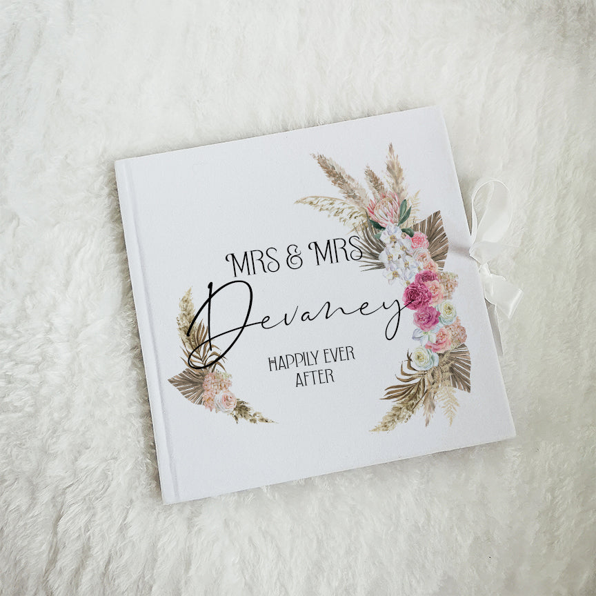 Personalised Boho and Pampas Grass Wedding Guest Book