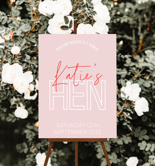 Girlie Personalised Hen Party Sign