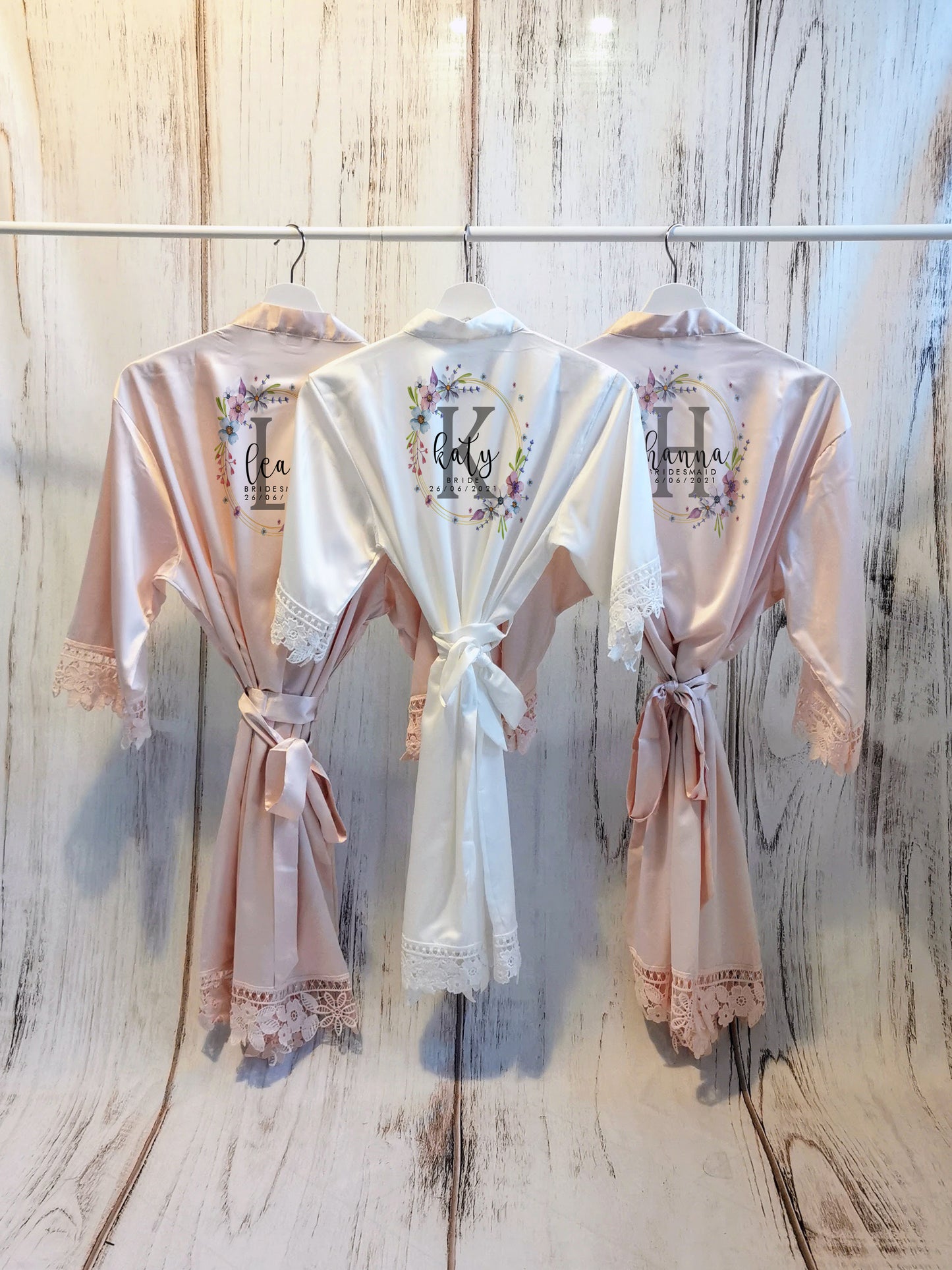 Cute Bridesmaid and Maid of Honour Floral Satin Robes