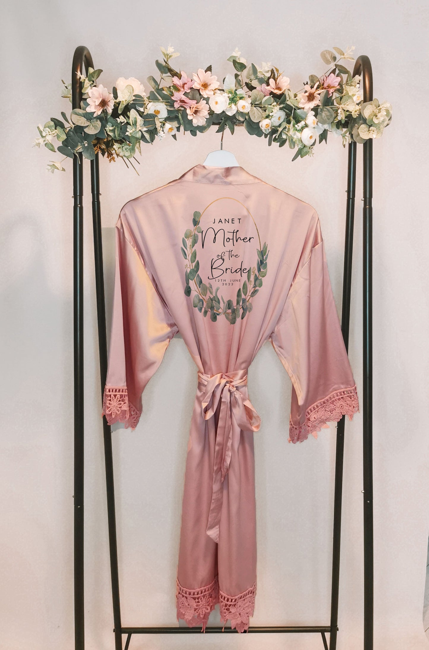 Personalised Bridesmaid Robe with Gold and Eucalyptus