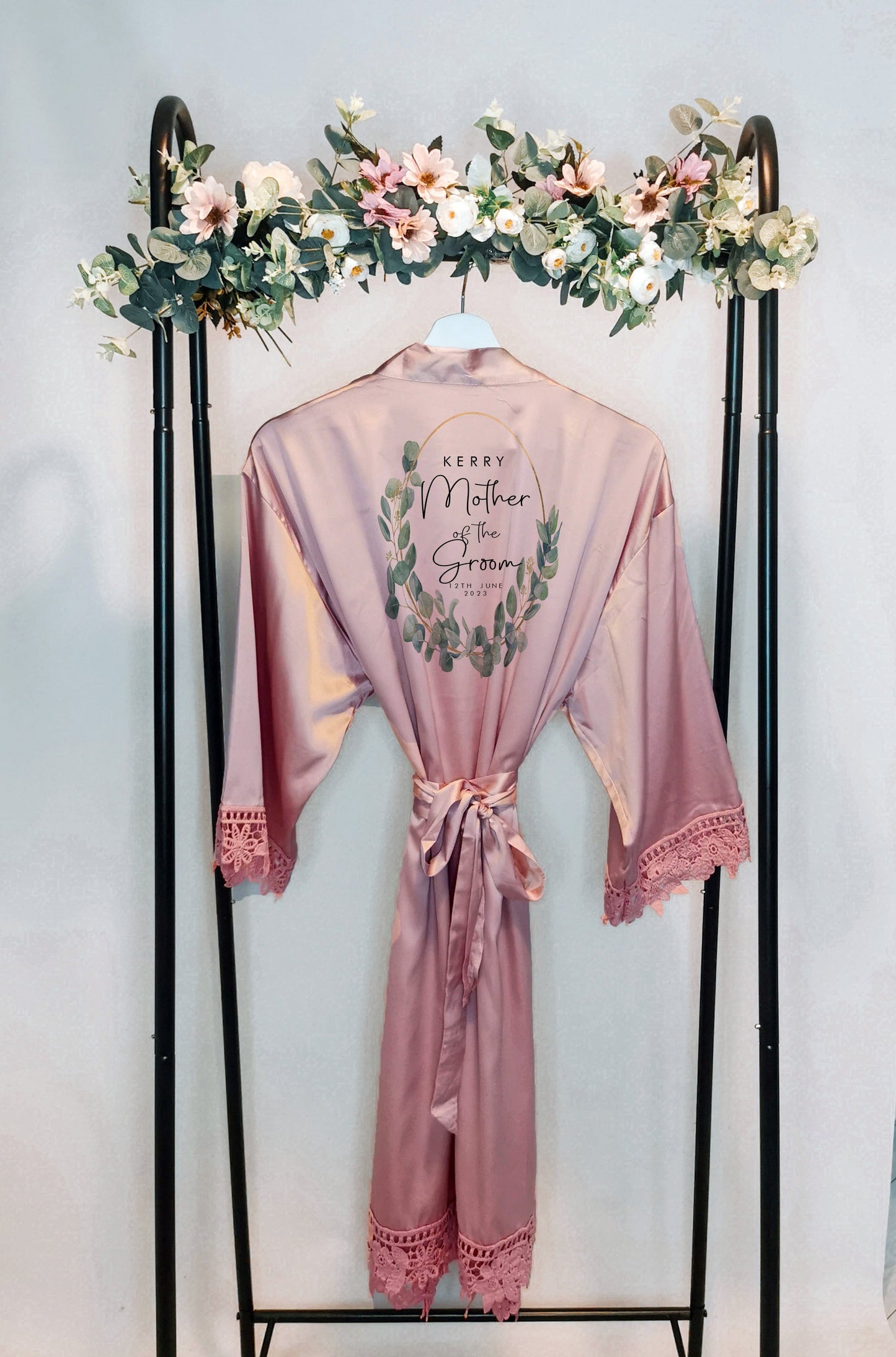 Personalised Bridesmaid Robe with Gold and Eucalyptus