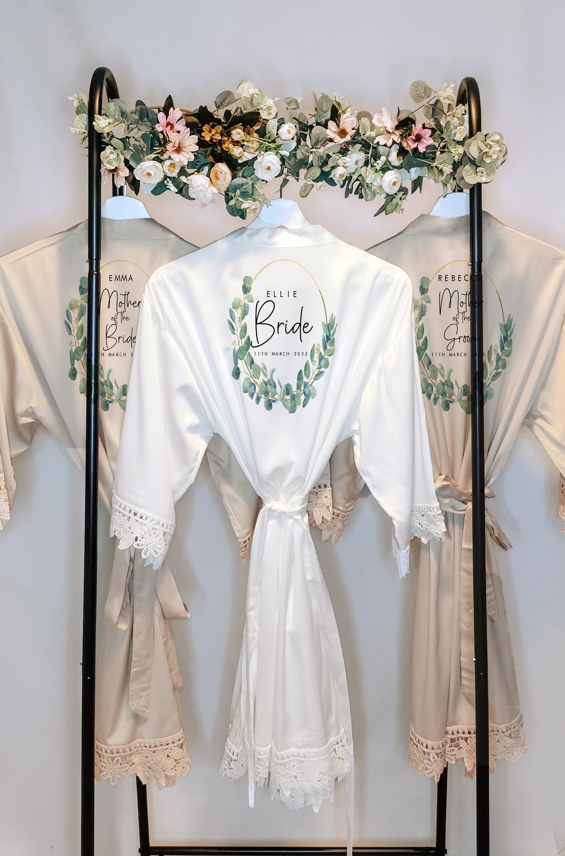 Personalised Eucalyptus Satin Bridesmaid Robe